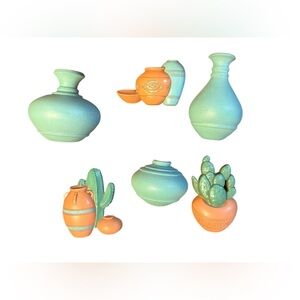 Vintage Southwestern Boho Cactus Vases  Burwood Plastic Decor Wall Decor 6 Piece